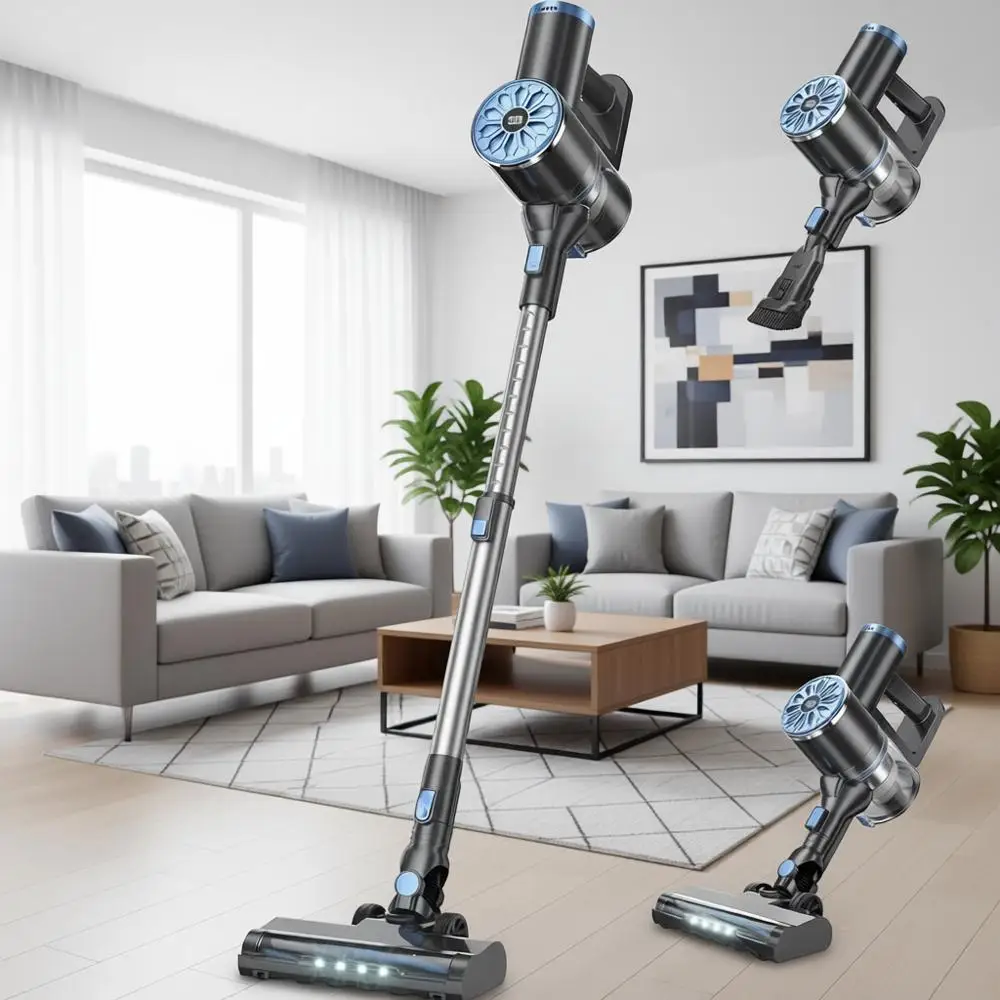 

Self-Standing, LED Stick Vacuum Cleaners, Lightweight Powerful Suction, 6-in-1 Rechargeable Vacuum for Carpets, Pet Hair, Hardwo