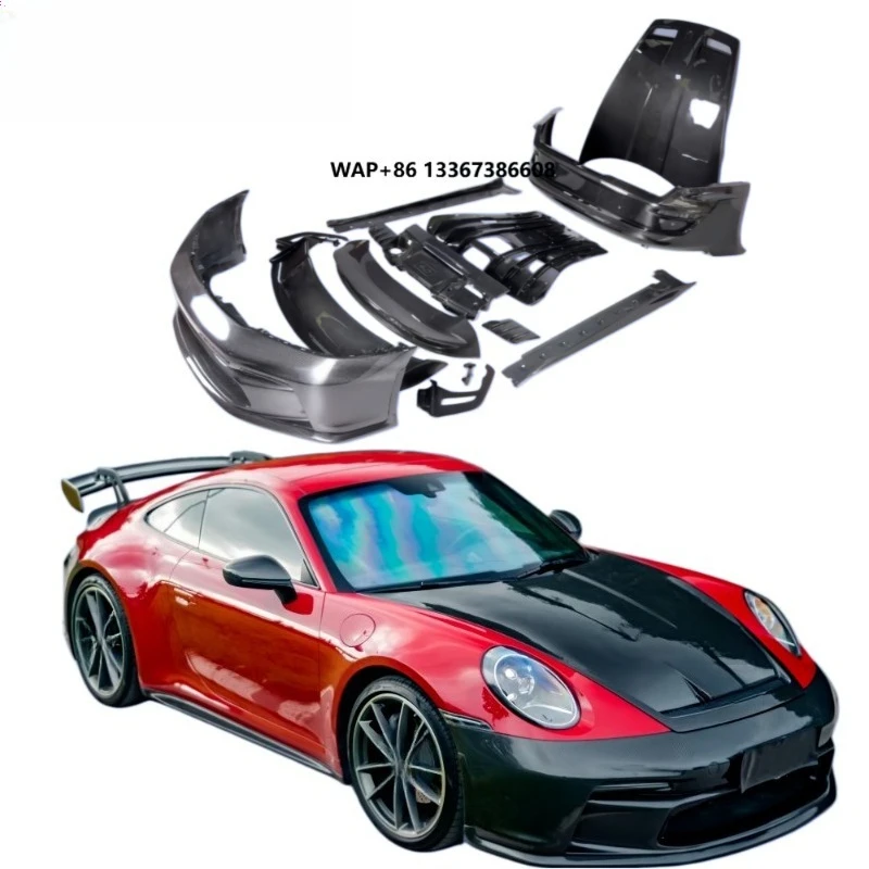 Style Full Dry Carbon Fiber Replacement Body Kit Front Rear Bumper Hood Exhaust Black