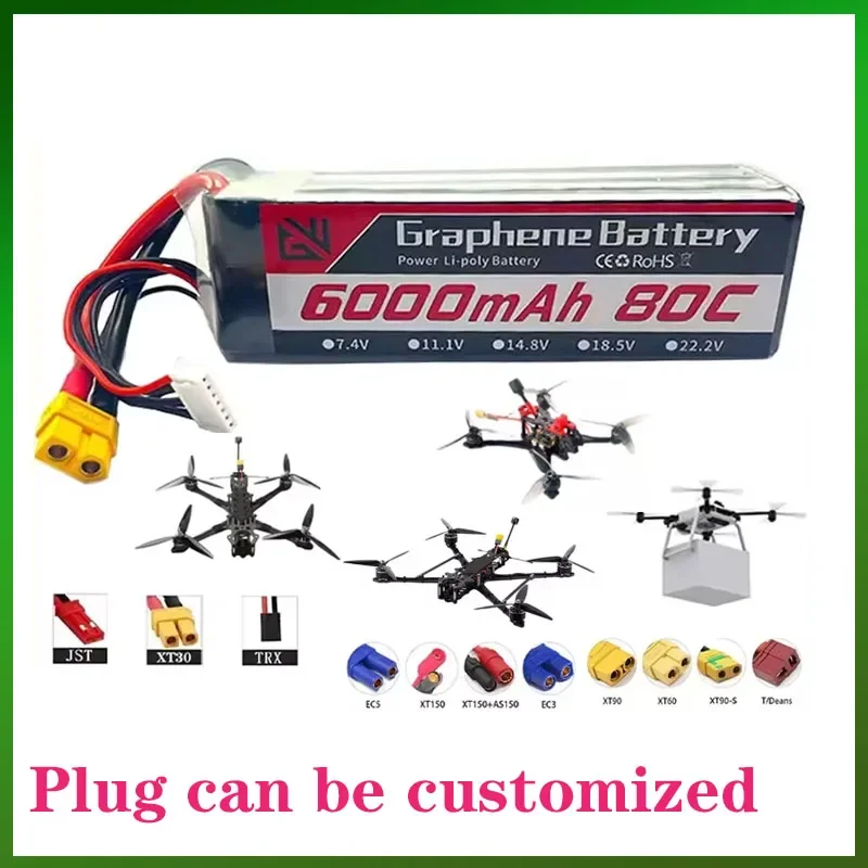 

22.2V 80C 6000mAh Li-polymer Battery XT60 XT30 for Remote Control Cars Airplanes Ship Models Off-road Vehicles Racing Models