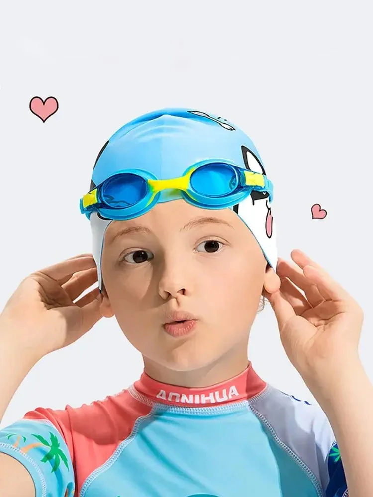 Professional children color matching swimming goggles set with nose plugs and ear plugs, colorful boys and girls swimming goggle