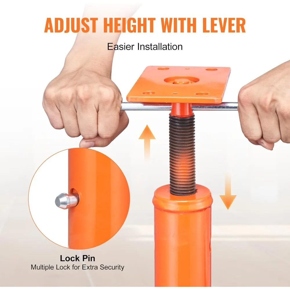 رافعة أرضية قابلة للتعديل شديدة التحمل، سعة 18000 رطلاً، نطاق ارتفاع 53-93 بوصة، عملية خالية من الأدوات لدعم البناء