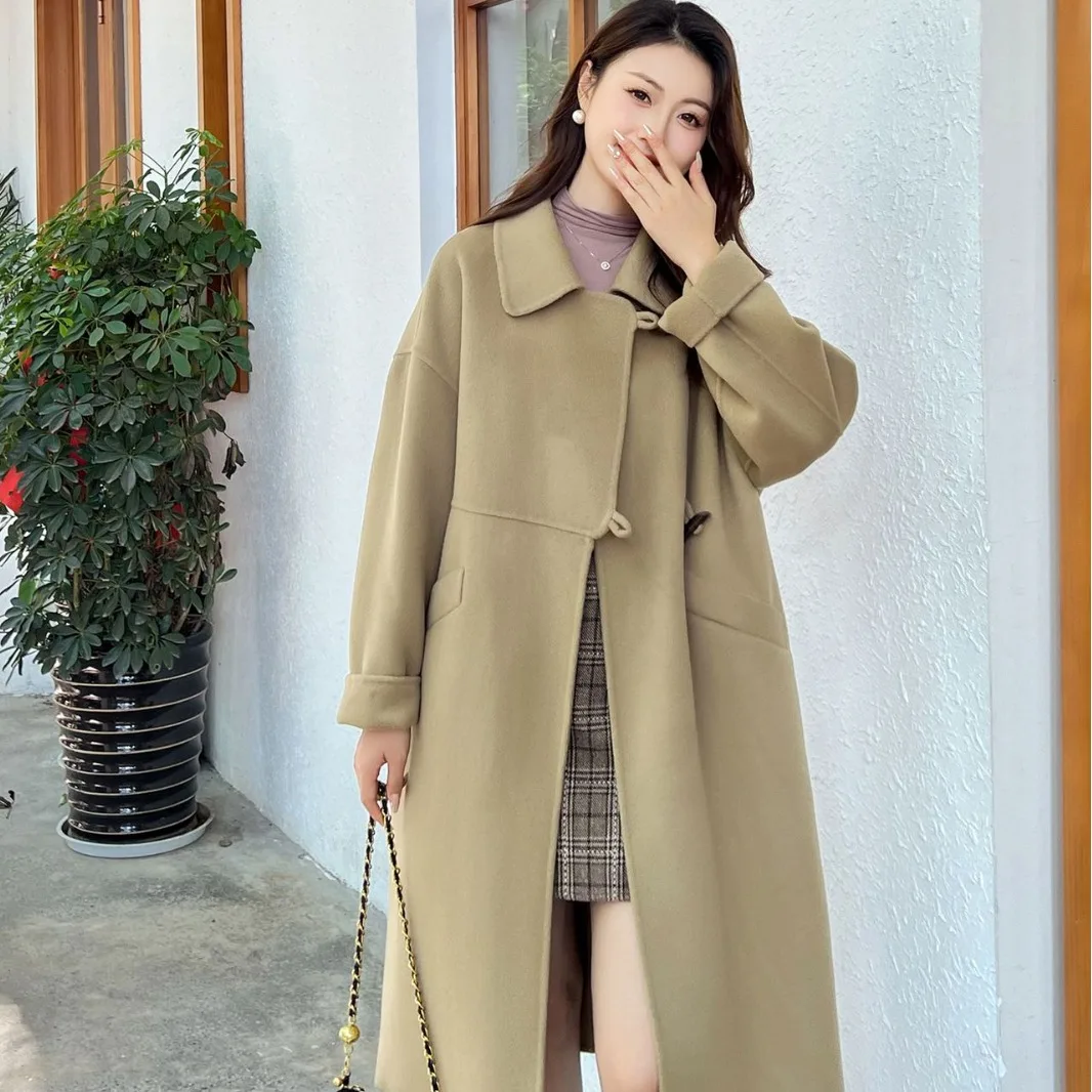 

2023 autumn and winter new double-sided cashmere coat women's long cashmere thickened loose Korean version wool coat