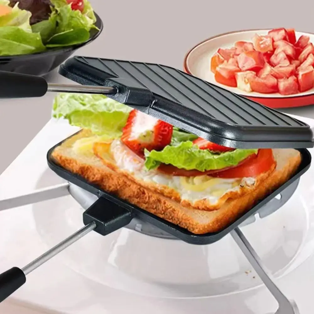 

Non-stick Double Sided Frying Pan Heat-resistant Aluminum Sandwich Maker Evenly Heated Breakfast Machine Outdoor