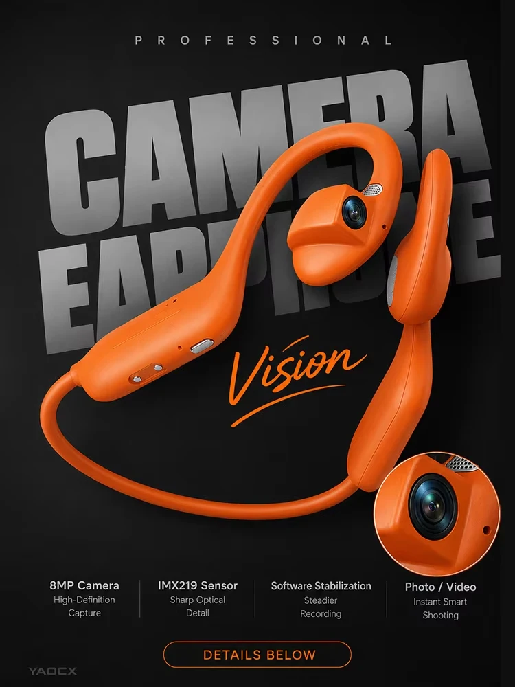 AliExpress yaocx E12 Ear Hook Bone Conduction Headphones Open Ear Sports Earbuds with AI Translator HD Camera for Running Cycling Vlog Shooting