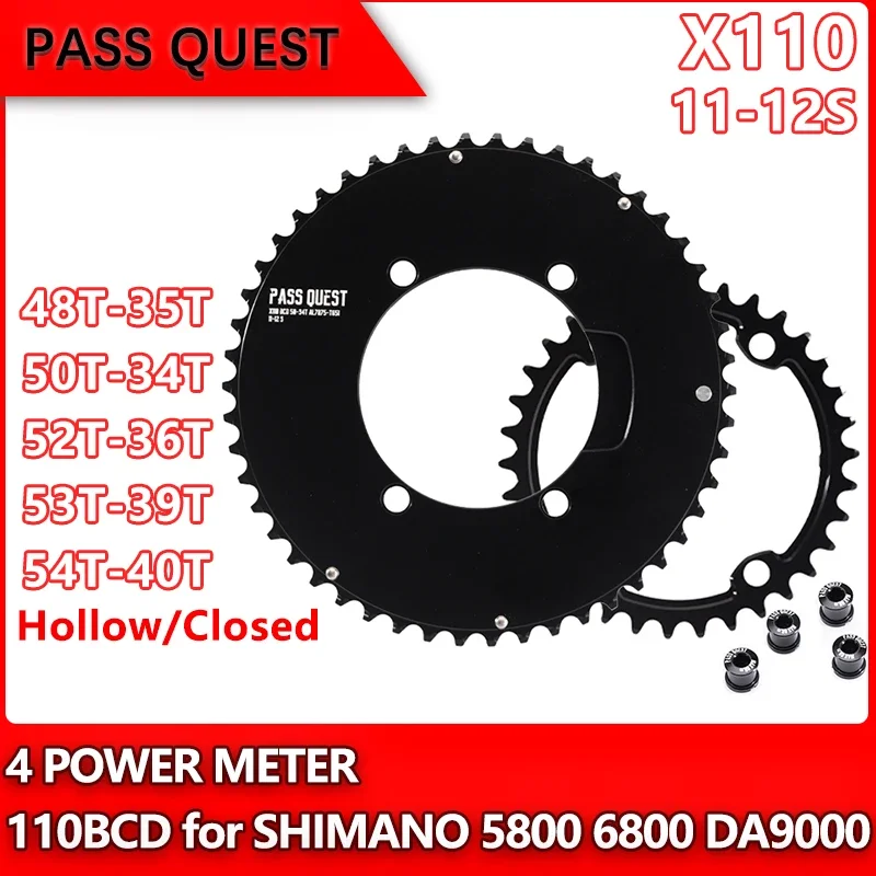 Pass Quest 110bcd Chainring for Shimano 5800 6800 DA9000 110bcd Double Chainring 4 Bolt 48/35T 50/34T 52/36T 53/39T 54/40T 2X