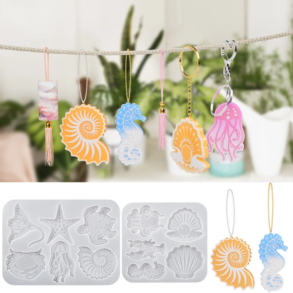 Ocean Elements Keychain Silicone Mold Shell Star Shape Pendant Epoxy Resin Mold DIY Jewelry Accessories For Handbag Decoration