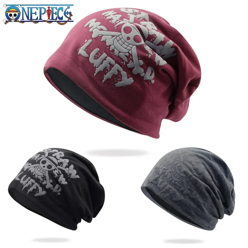 ONE PIECE Beanie Hat Anime Luffy Winter Knitted Hat Men Thicken Warm Brimless Fur Bonnet Cap Women Hip Hop Ski Bonnets Hats Gift