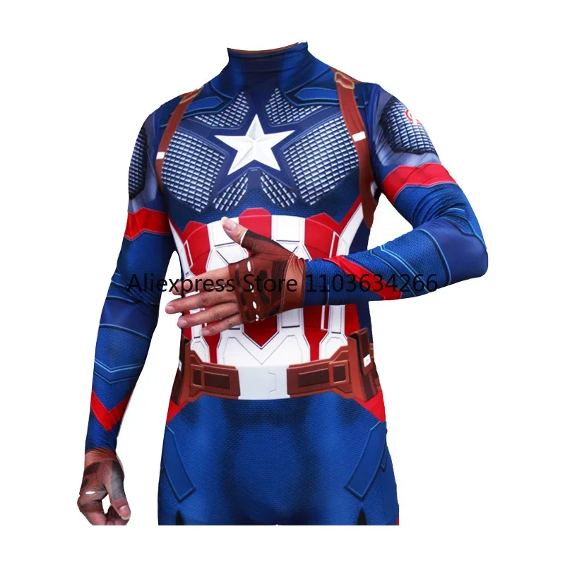 3D Captain America Costume Kids Adult Anime Superhero Cosplay Halloween Birthday Party Boy Child Costume Helmet Mask Siuit