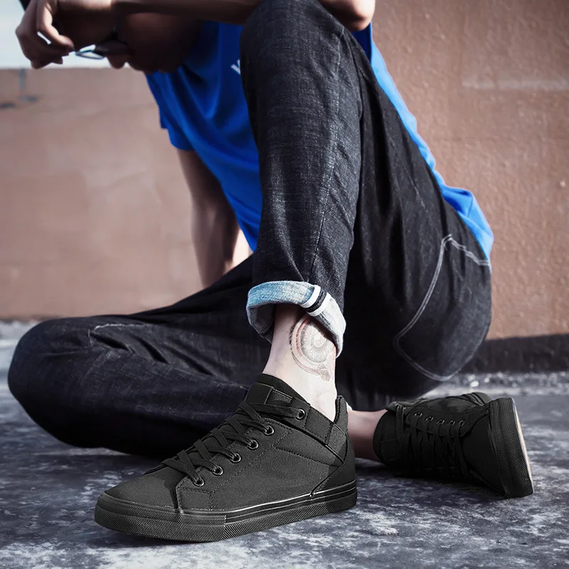 New Arrival Spring Summer Canvas Shoes Men Flat Heel Black Shoes Male Footwear High Quality Brand Casual Shoes Black ZH1841