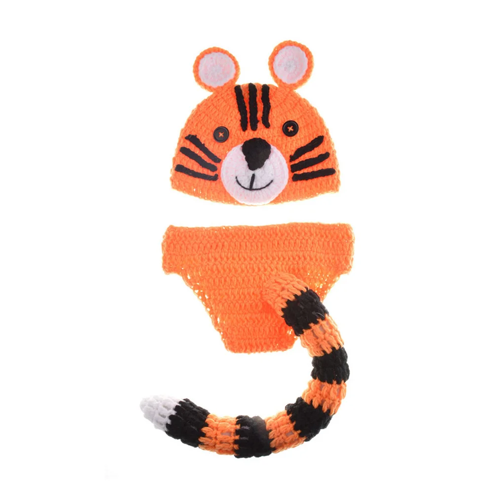 신생아 사진 소품 아기 복장 니트 타이거 디자인 모자 긴 꼬리 바지 의상 아기 사진 소품 이상적인 사진 선물