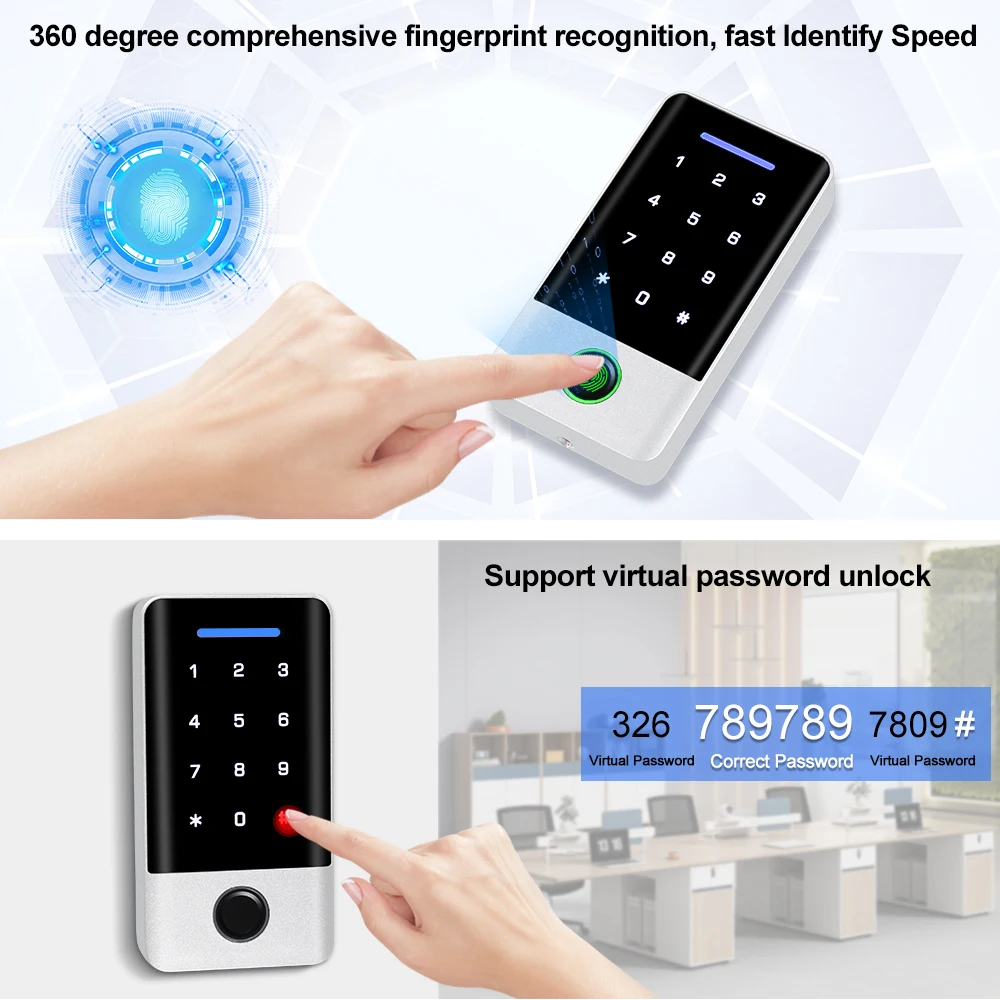 Bluetooth TTLock APP Fingerprint Access Controller RFID Access Control Keypad Touch Metal Password Door Opener System 13.56MHz