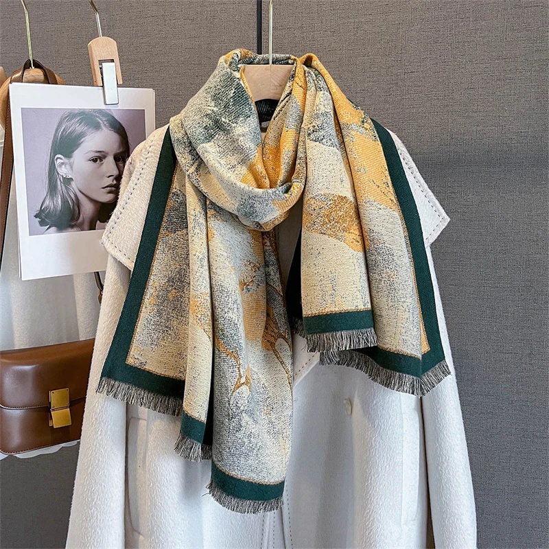 

Autumn Winter Pashmina Scarf for Women Shawls and Wraps Cashmere Blanket Warm Thick Stoles for Lady Outdoor Bufanda 2025 New