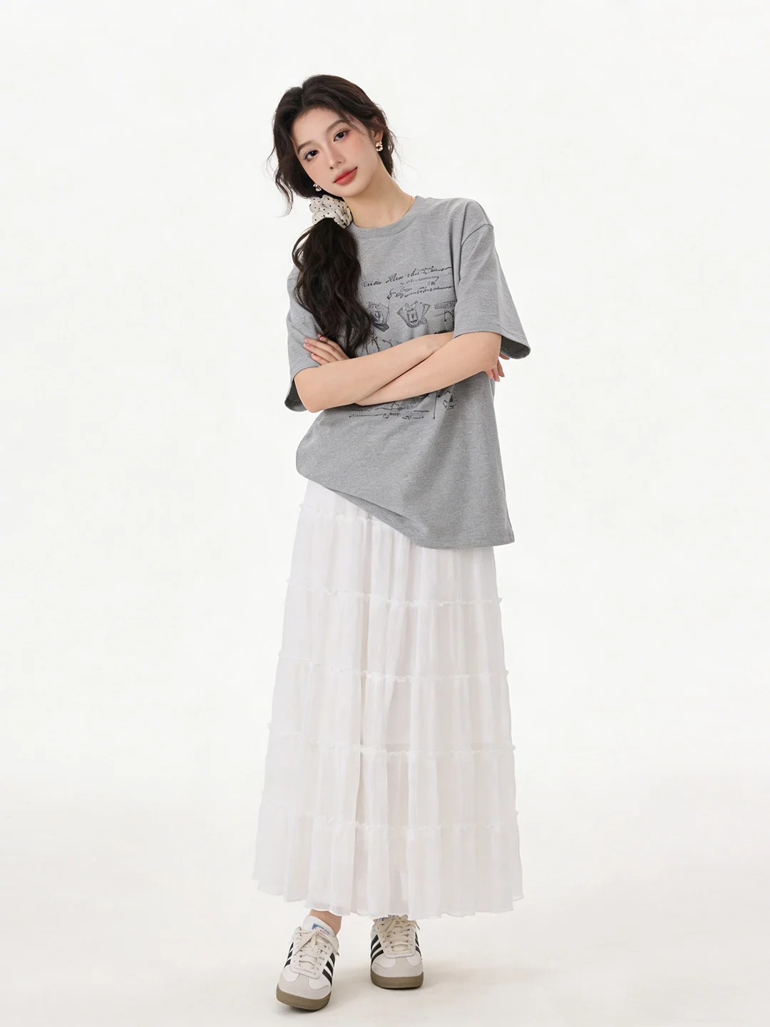 

White Anti-Aging Ele f Skirt with Wooden Soft Double Layered Me for Spring Summer Outdoor Ballet Cake Midi Skirt