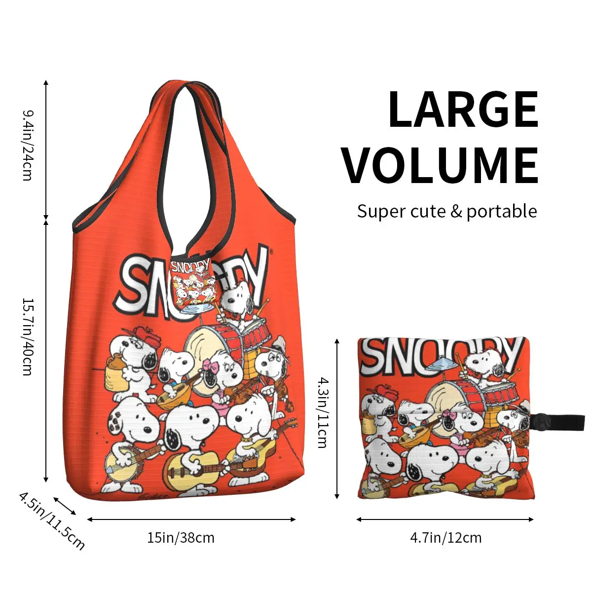 Snoopy amendoim dos desenhos animados shopper saco de ombro feminino escritório poliéster sacola reutilizável design gráfico bolsas