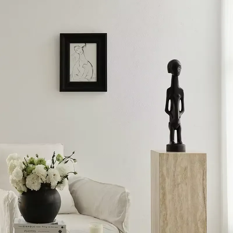 Modern Solid Wood Statue Creative Wooden Human Figure Sculpture Abstract Character Ornament for Hotel Villa Resort