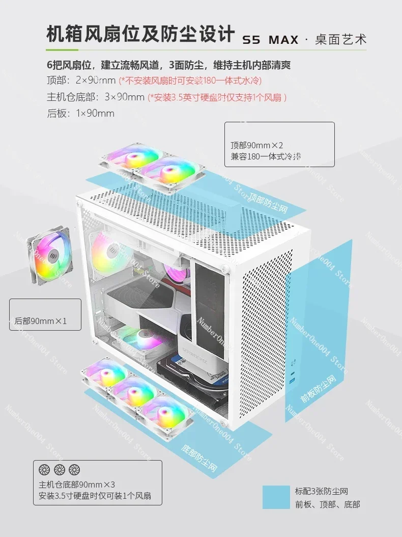 Applicable To  White Matx Main Board SFX Power Supply Medium Tower Side Transparent Desktop Mini ITX Computer Empty Case