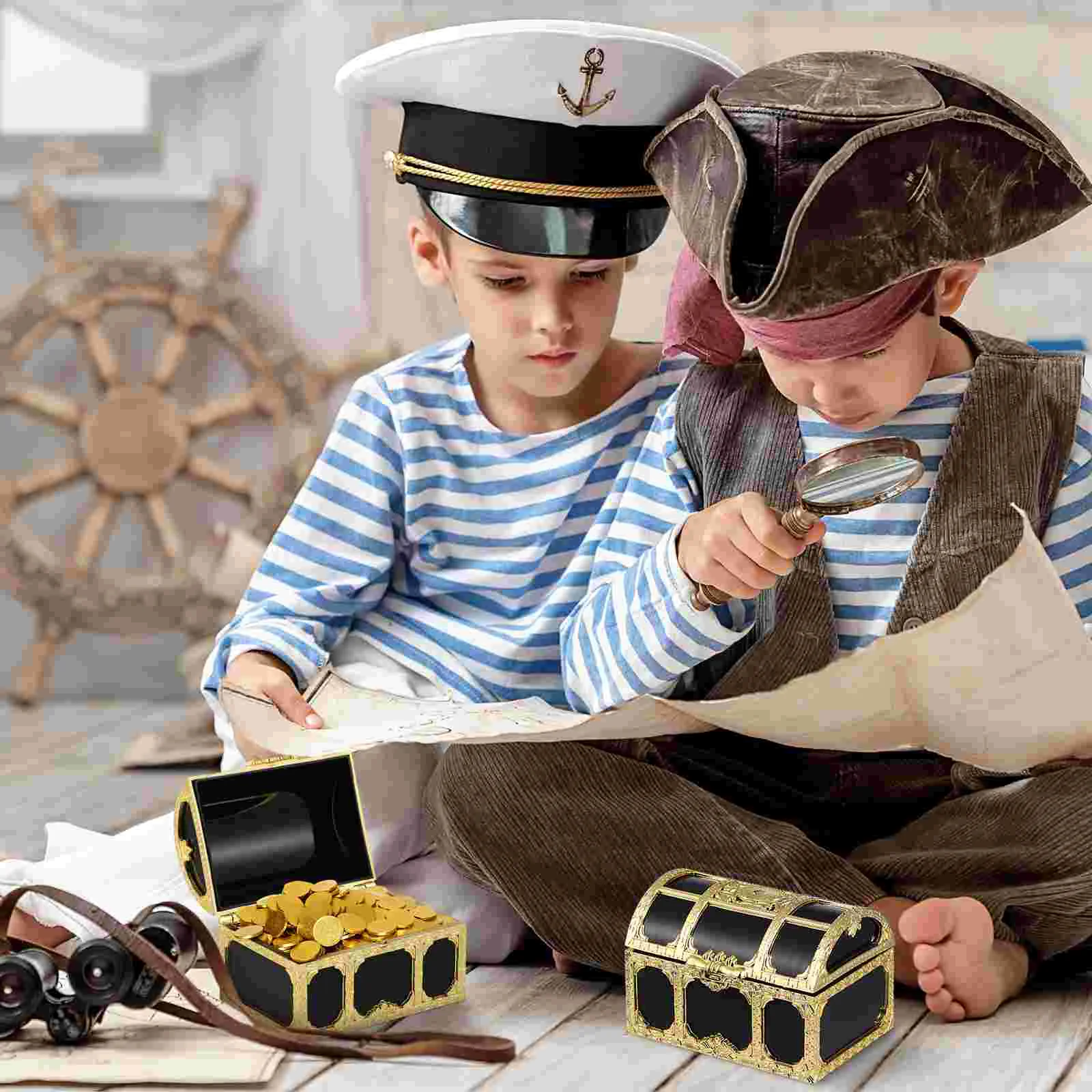 12 Pcs Gift Boxes for Presents Treasure Chest Sugar Pirate Chests Small Candy Case Toy Golden Kids Prizes Child