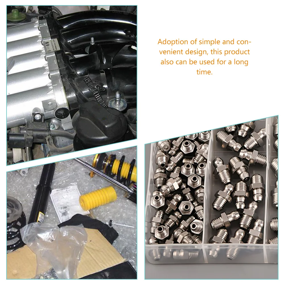 

1 set Oil Nipple Grease Fitting Assortment Set Straight Angled Nickel Plated Durable Steel Automotive Industrial Storage Box