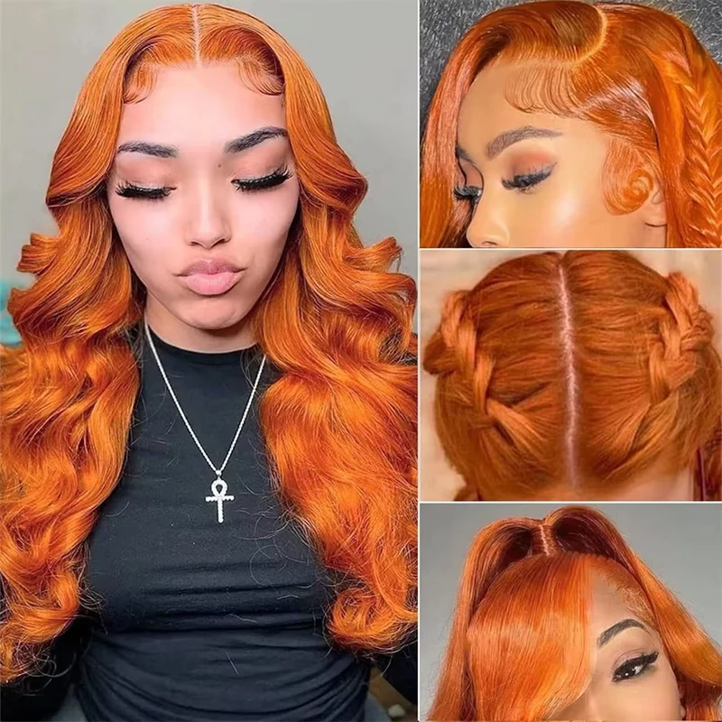 350 naranja jengibre onda del cuerpo 13x4 HD peluca Frontal de encaje brasileño 30 32 pulgadas Color naranja 13x6 pelucas de cabello humano Frontal de encaje para mujeres