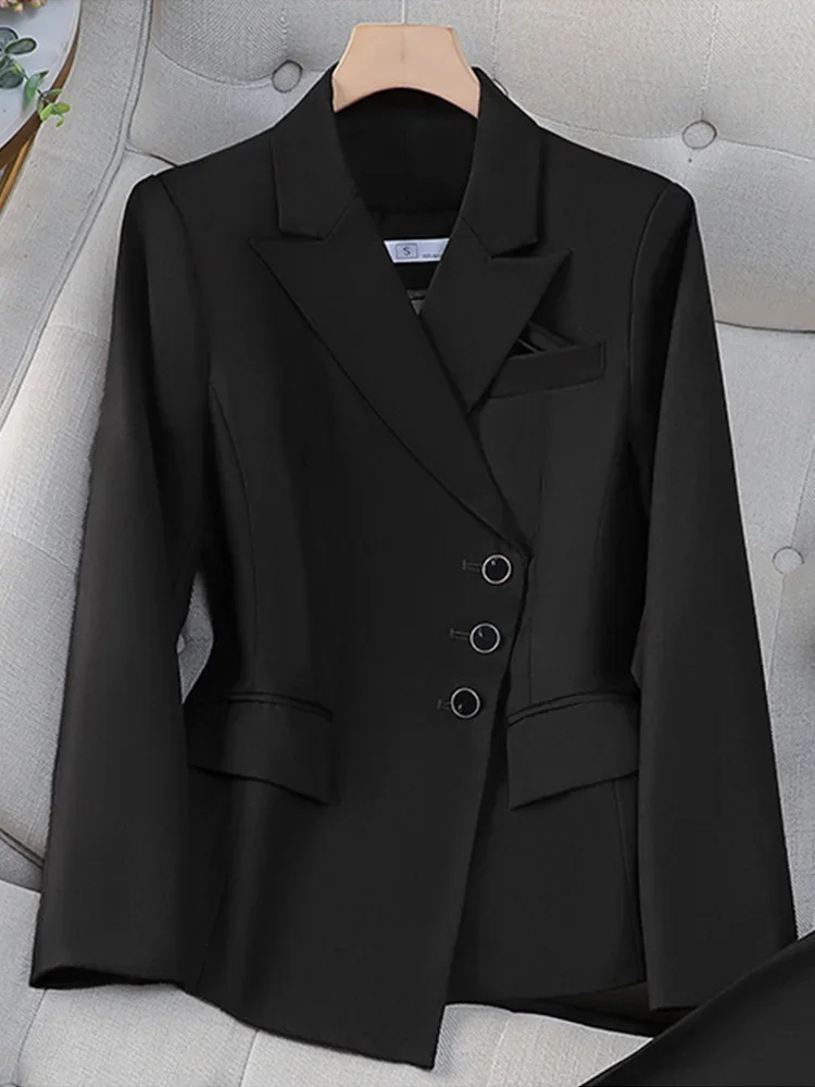 2025 Nowy, całoroczny, elegancki 2-częściowy zestaw dla kobiet Spodnie z zamkiem błyskawicznym na jedno ramię Casualowy rękaw koszuli Biuro Biznes Praca