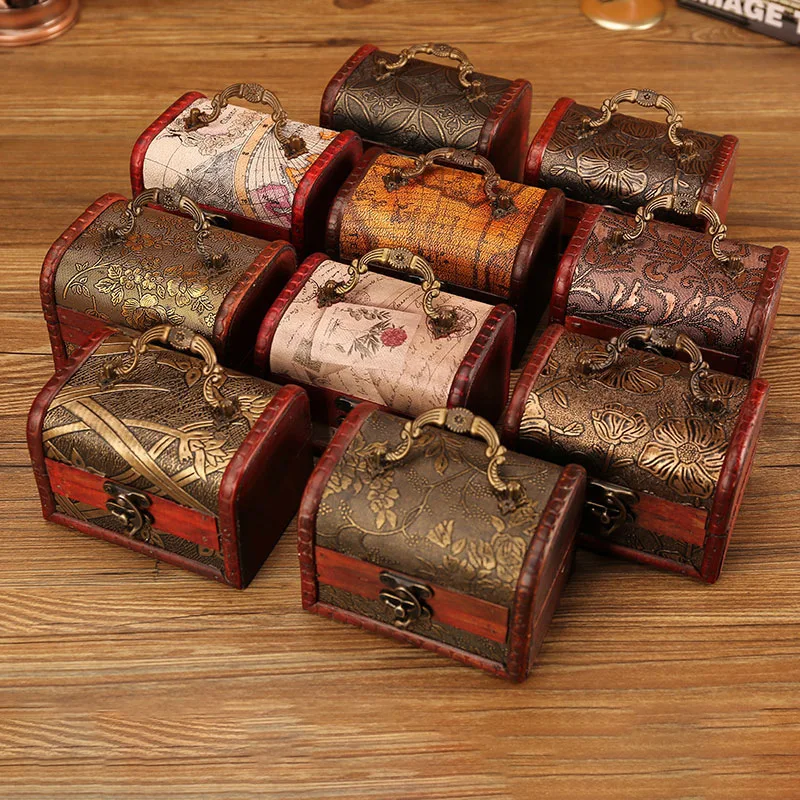 Retro Creative Medium Wooden Storage Box with Lock Treasure Box