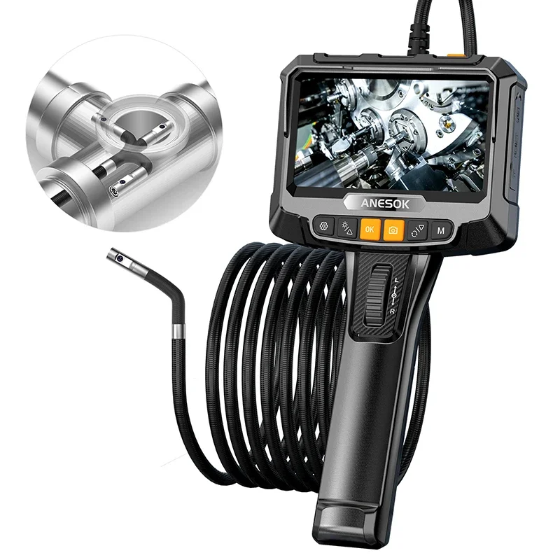 CE Rohs FCC Videoscope ANESOK Articulating Borescope Inspection Camera 5inch IPS Industrial Endoscope 8mm 1080P Flexible Snake