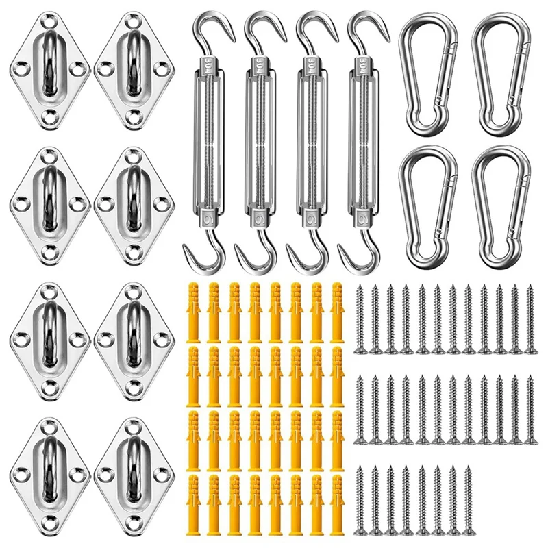 Sun Shade Sail Hardware Kit 80Pcs For Rectangle Sun Shade Sails Canopy Installation Accessories M6 Turnbuckles