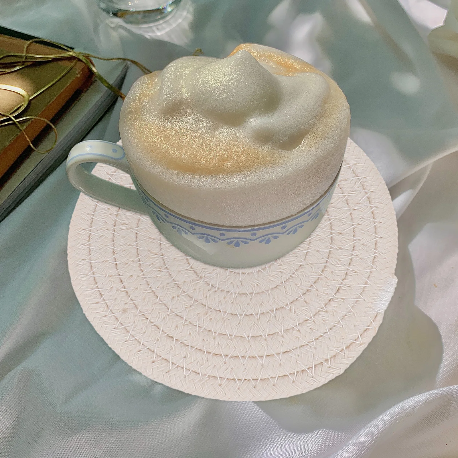 

8Pcs Cotton Rope Coasters Thick Woven Cup Mats for Hot Pots and Drinks Table Protection Pad Set for Cafe Dorm Living Room Use