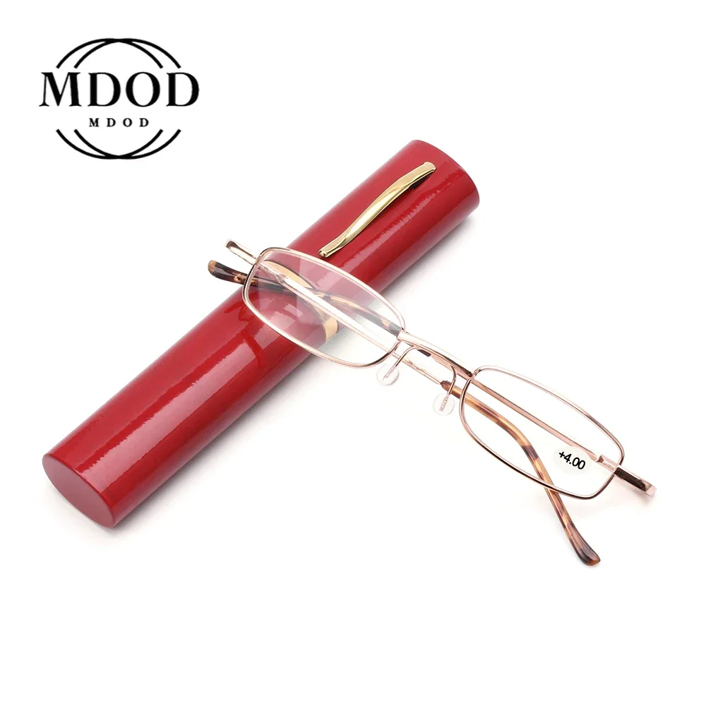 

2021Unisex Reading Glasses with Pen Tube Case Portable Presbyopic Glasses Metal Case Spring Hinge Eyeglasses Vision Care Okulary