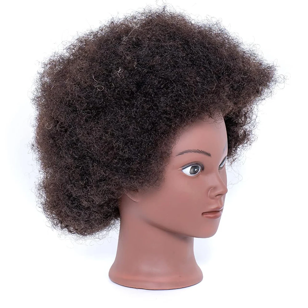 Cabeça de manequim afro de 8 polegadas, 100% cabelo real, cabeça de treinamento, cabeça de cabelo trançado, cabeça de bonecas para praticar cornrows e tranças