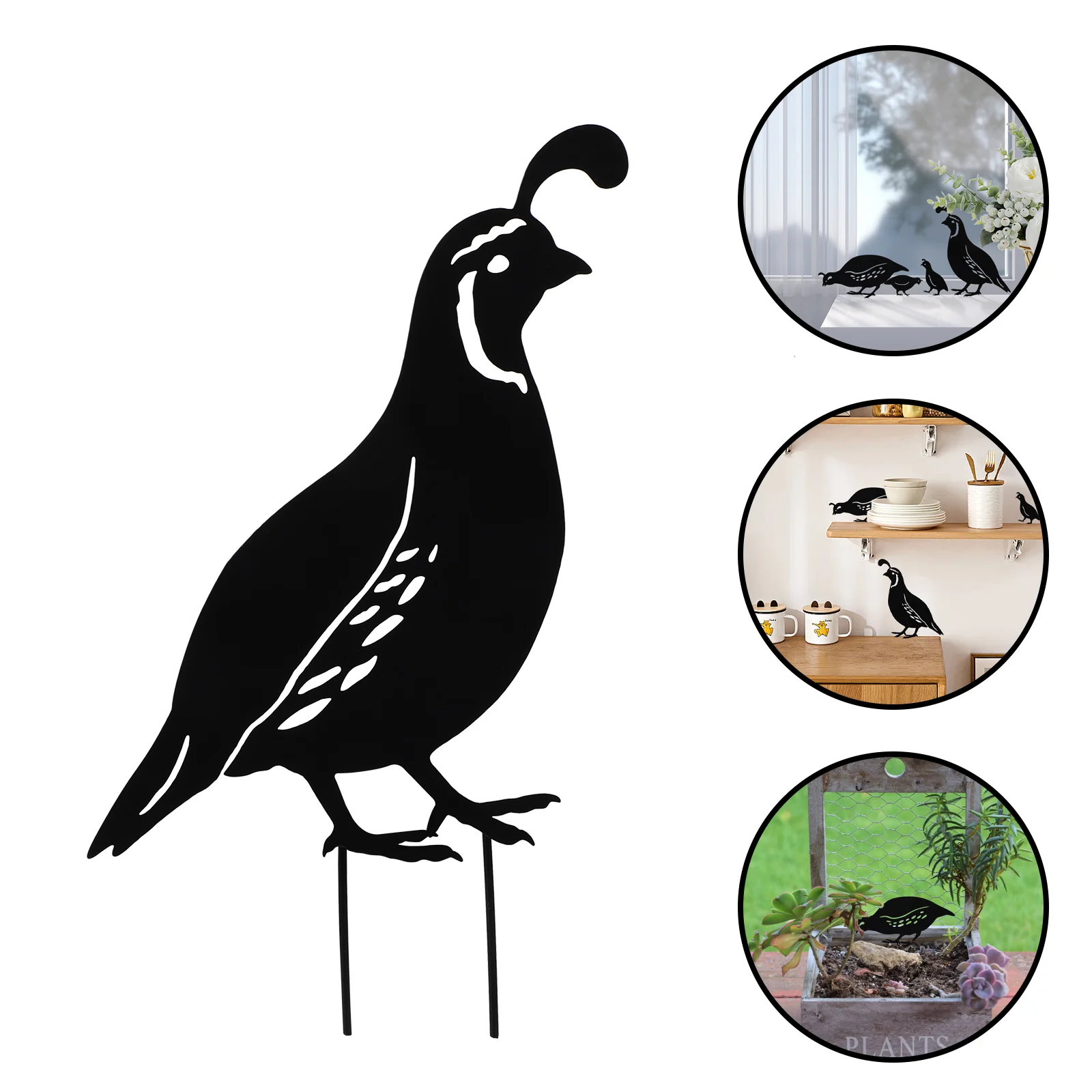 4 Pcs Solar Stake Lights Outdoor Quail Wrought Iron Ornaments Plants Decor Metal Garden