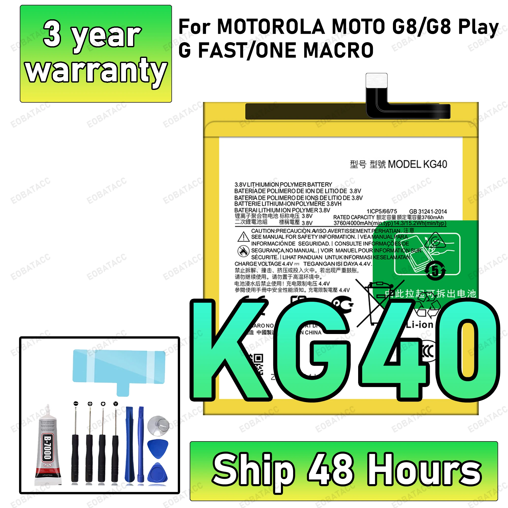 

100% New High Quanlity KG40 Battery For MOTOROLA MOTO G8/G8 Play/G FAST/ONE MACRO Replacement Batteria Batteries+Free tools