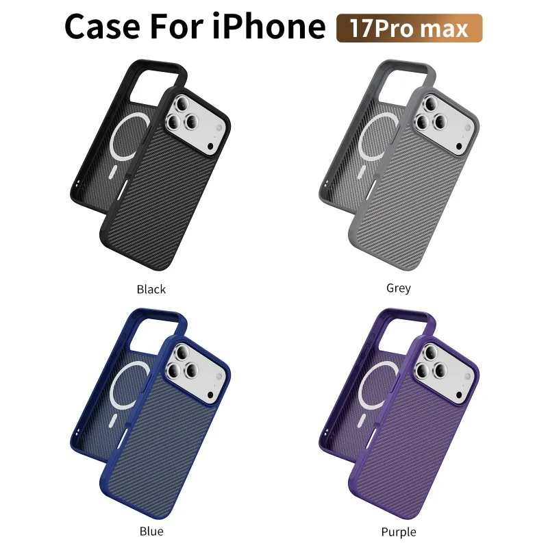 Luxury Carbon Fiber Texture Case for IPhone 17 Air 16E 15 14 Plus 13 12 Pro Max Magnetic Wireless Charge PC Hard Protecte Cover