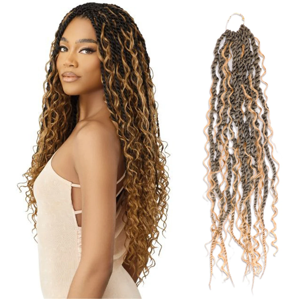 

24 Inch 10 Strands Synthetic Crochet Hair Small Twist Braids with Curly End Braiding Hair Extensions for Easy Installation