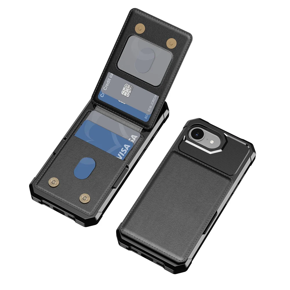 Flip Wallet mit Kartenhalter Handyhülle für IPhone 16E 16 Plus 15 14 13 12 Mini Pro Max XS XR Halterung Leder stoßfeste Abdeckung