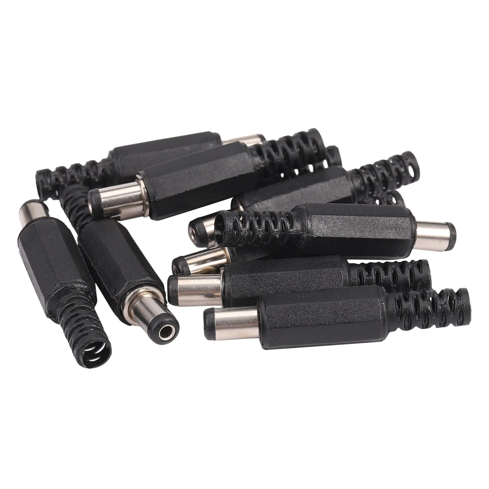 10pcs 5.5x2.1mm Male Solder Dc Barrel Tip Plug Jack Straight Connectors For DC Power Supply LED Lights Switch Black