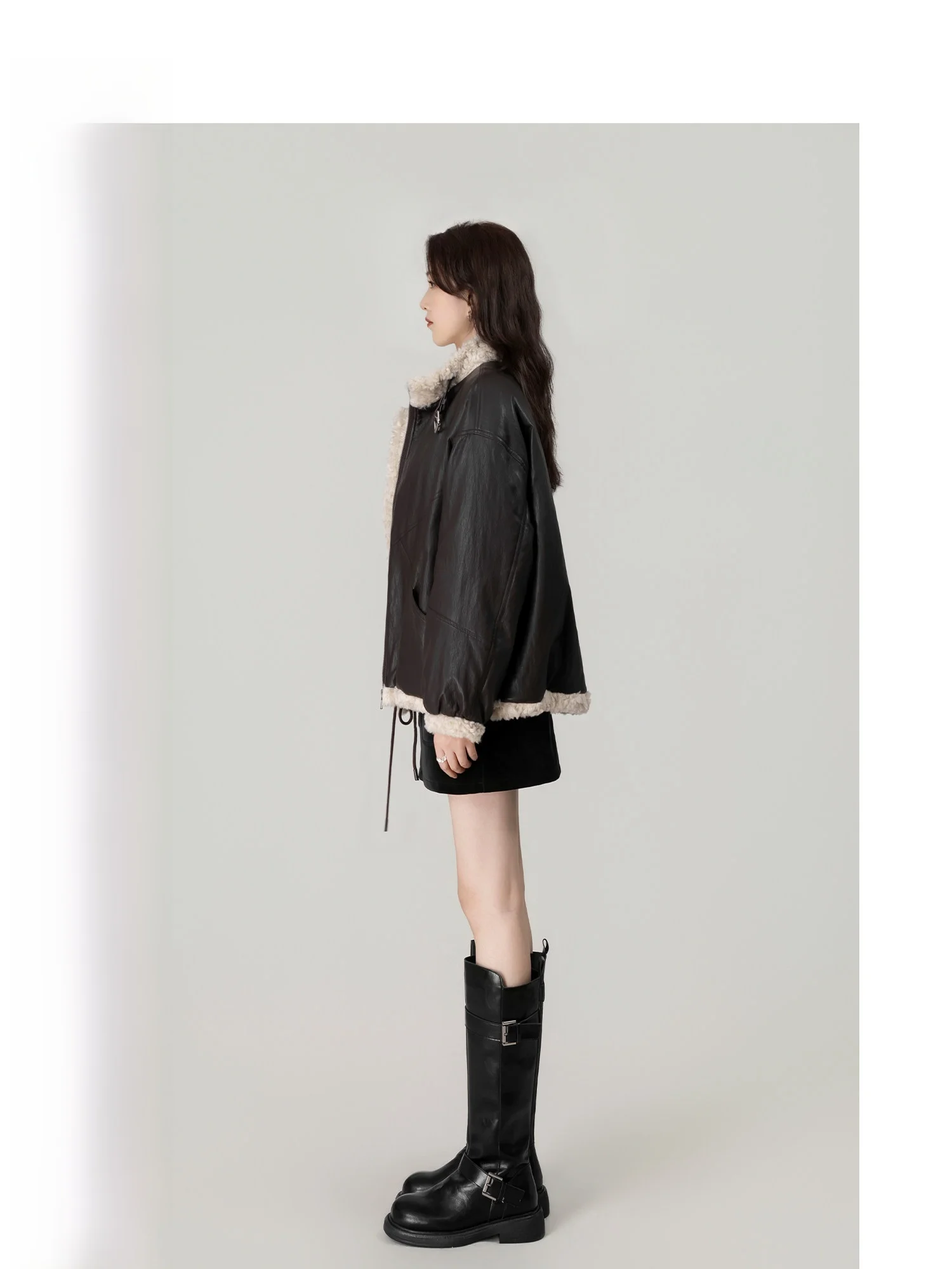 

Wavy Egg Thickened White Duck down Jacket Women's Winter Coat Fur Collar Leather Jacket Warm Long Sleeve Regular Length