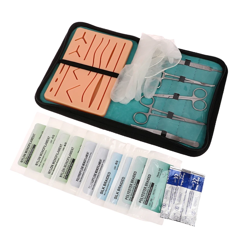 Surgical Suture Training Kit Wound Skin Practice Pad Thread Needles Scissors Surgeon Training Material Set