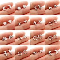 Fashion Stainless Steel Mini Cartilage Piercing Stud Earrings for Women Cute Star Moon Circle Heart Earings Geometric Jewelry