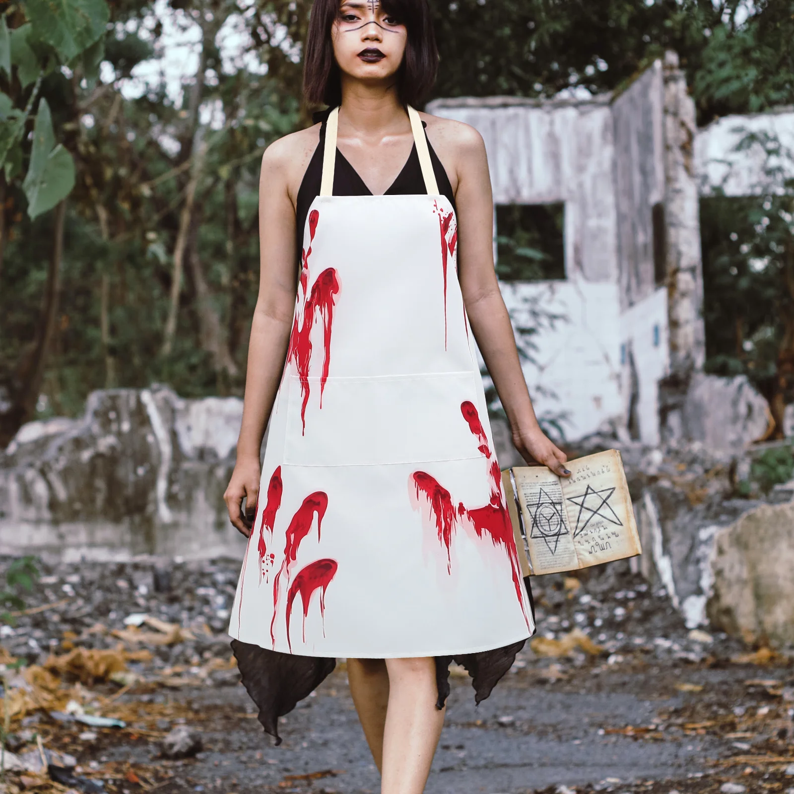 

3D Bloody Horror Halloween Apron Scary Costume Party Wear-Resistant Polyester Kitchen Cooking Supply Adjustable Belt Festival