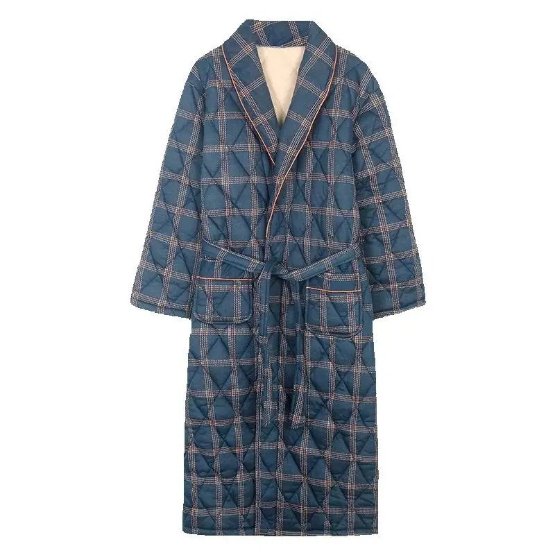 Winter Men's Robes Warm Thicken Knited Cotton Pajama Soft Comfortable Simple Plaid Pyjama Breathable Man Bathrobe Homewear