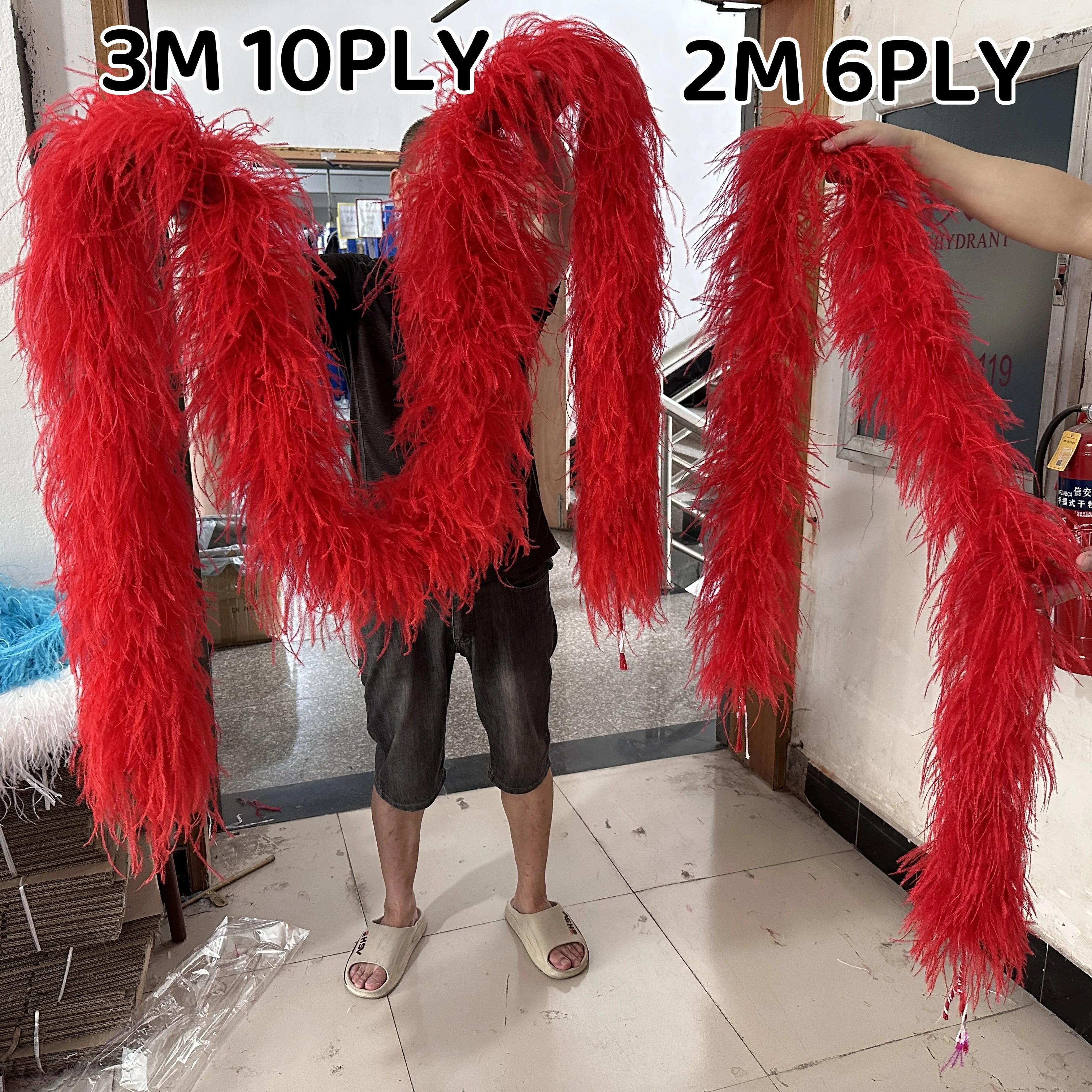 6 10ply Red Ostrich Feather Boa Shawl 2&3Meter Vintage High Quality Ostrich Feathers for Wedding Dress Decoration Yellow Plume