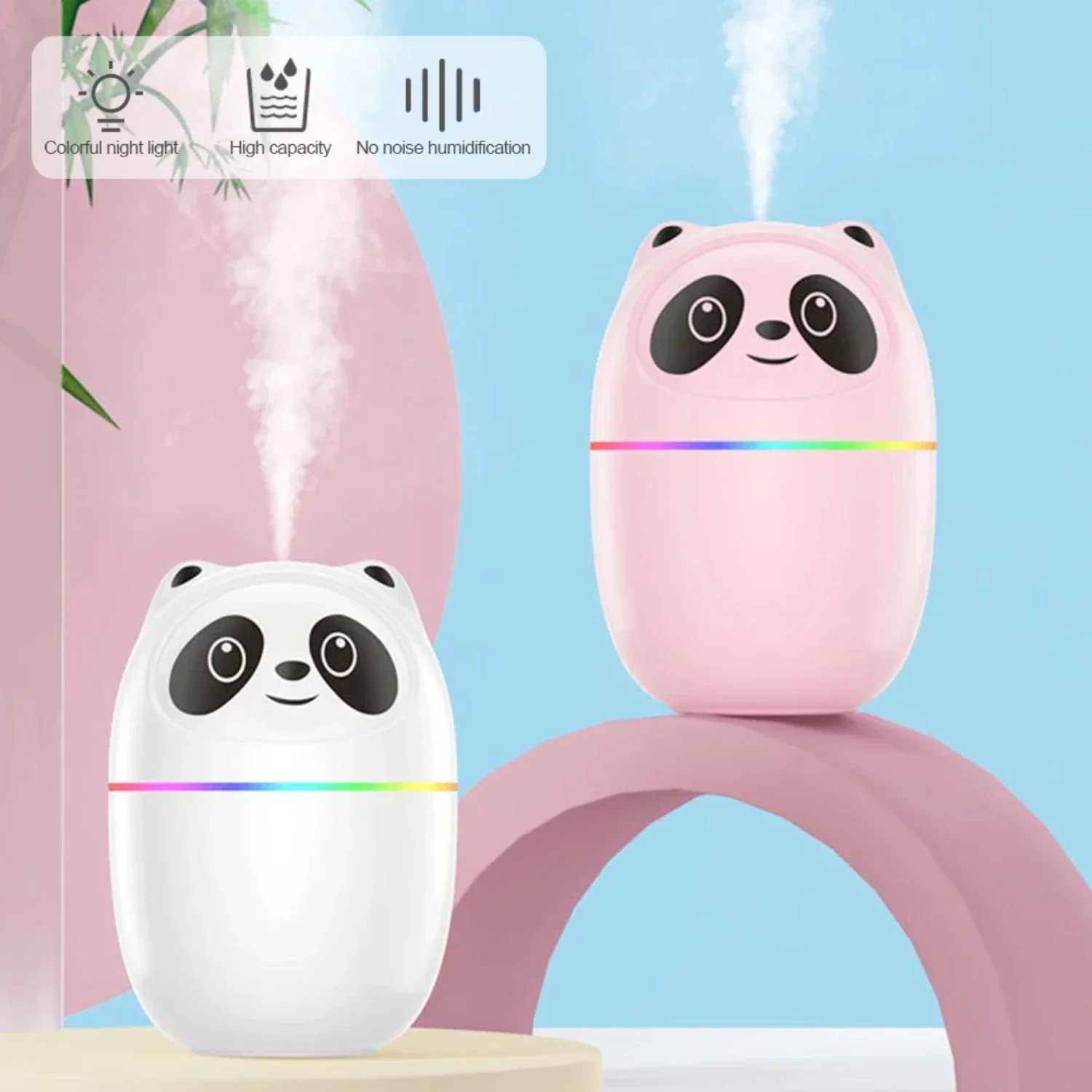 Charming Cute Panda Air Humidifier: USB Chargeable Cool Mist Sprayer Plants Purifier with Night Light - Oil Diffuser and Humidif