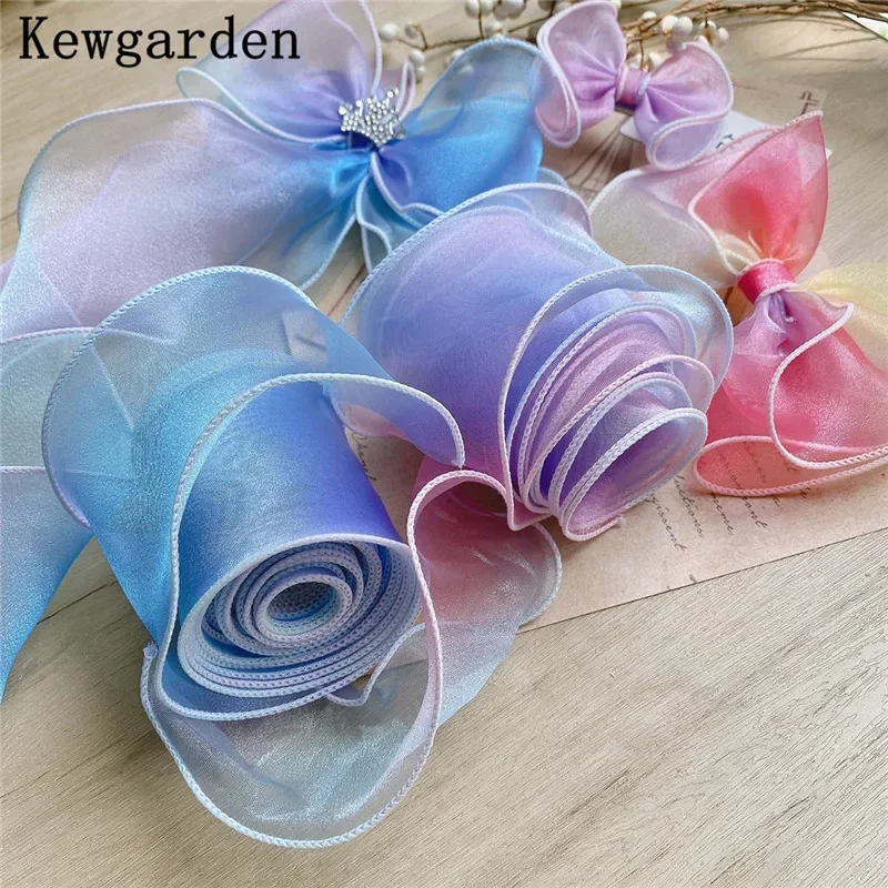 Kewgarden Rainbow Organza Ribbons 6cm 60mm Handmade DIY Hair Bows Accessories Tulle Flower Packing Wholesale 38 Yards