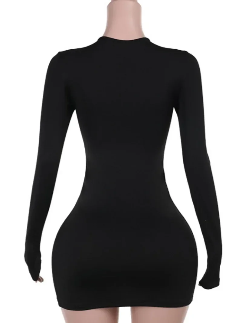 Sexy Hollow Out Bandage Mini Dress Women Fashion Long Sleeve Lace-up Bodycon Package Hip Skinny Party Dresses Night Club Outfit