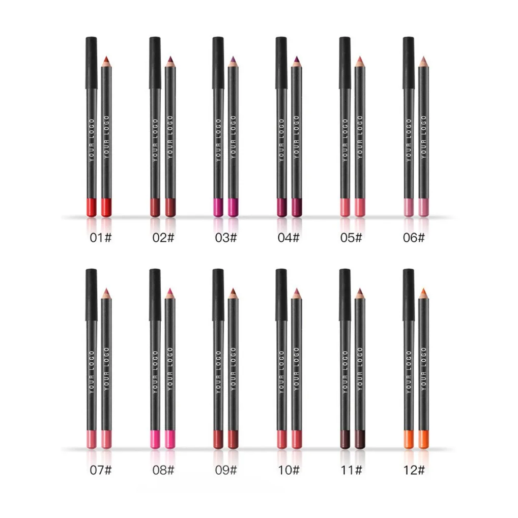 ฉลากส่วนตัว 12pcs Matte Lipliner ปากกาสีแดง Contour Tint ลิปสติก Waterproof Long Lasting Non-stick Cup Moisturizing Lips แต่งหน้า