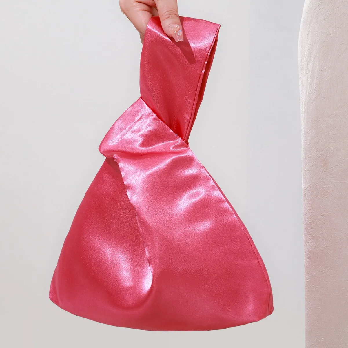 

Classic Simple Satin Small Tote Bags For Women Retro Rose Red Pink White Solid Irregular Handbags Evening Bag Small Clutch Purse