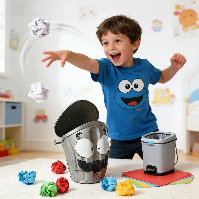 

Интерактивная игра-мусорный бак: Забавная игрушка-урна с движущимся лицом, семейная игра для бросания бумажных шариков для детей и взрослых