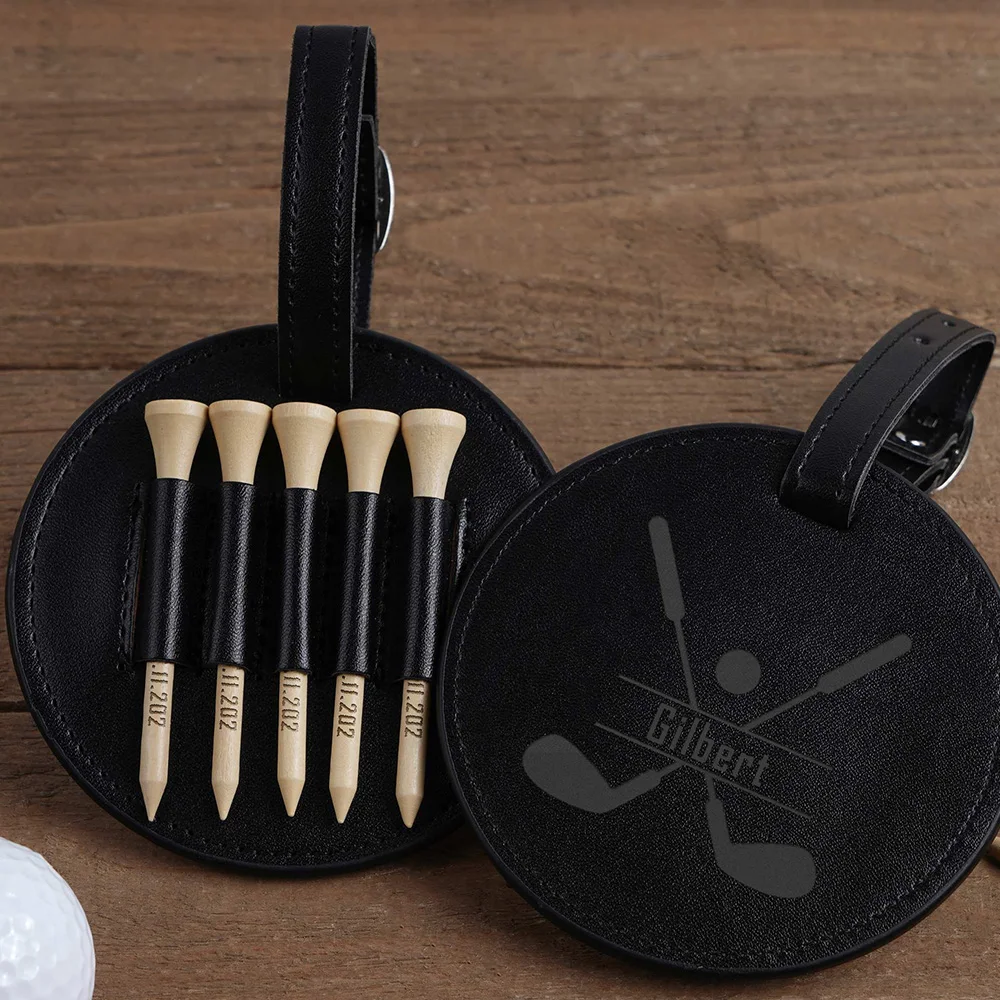 Personalized Leather Golf Tees Bag Groomsmen Dad Man Gifts Custom Engraved Wood Golf Tee Holder Set Wedding Favors Save the Date