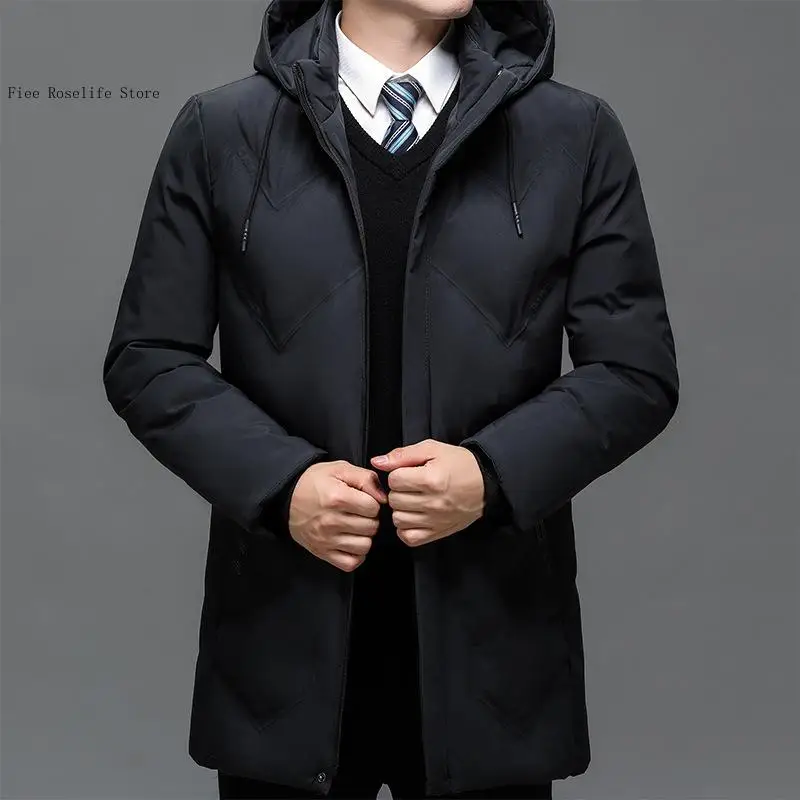 Spring and Autumn Winter Casual Solid Color Thick Warm Long Sleeve Hooded Cotton Jacket Coat for Men